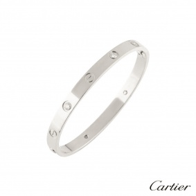 Cartier White Gold Half Diamond Love Bracelet Size 16 B6035816